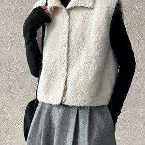 TEMU 2025년 가을 신상 템퍼먼트 스탠드업 칼라 소프트 왁스 니트 조끼 여성용 레이어드 게으른 퍼리 조끼