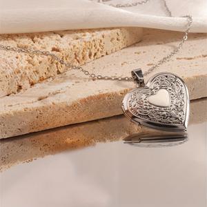 TEMU 1개 장미 하트 사진 로켓 목걸이 - 스테인리스 스틸 사진 프레임 펜던트, 추억 선물, 기념일 결혼 선물, 아내 남편 엄마를 위한 사진 목걸이