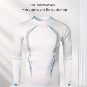 TEMU 남성용 퀵드라이 긴팔 퍼포먼스 셔츠 - 고탄력 통기성 - 컨투어링 짐 티셔츠 (수영, 웨이트리프팅용) | 모이스처 위킹 워크아웃 탑, 라운드넥 (세탁기 사용 가능, 단색) - 애슬레틱 트레이닝