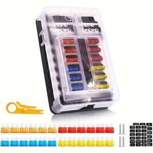 TEMU 12극 양극 다중 채널 퓨즈 박스 LED 표시등 포함, 자동차 및 선박용 편리한 퓨즈 시트 5A/10A/15A/20A - , 차량, 트럭 등에 적합