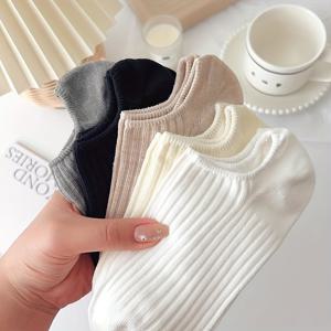 TEMU 단색 투명 양말 5켤레, 미끄럼 방지 로우컷 보트 양말, 여성용 투명 양말 및 스타킹
