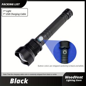 TEMU 초고휘도 대형 손전등, 확장식 줌 기능의 강력한 토치, USB 충전식 휴대용 램프, 배터리 잔량 표시기 포함 휴대용 손전등, 캠핑, 낚시, 야간 조명, 수리, 하이킹 모험에 적합
