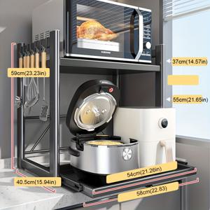 TEMU 1개 헤비듀티 높이 조절 가능 전자레인지 수납 선반 - 서랍형 & 카본 프레임, 공간 절약형 주방 정리대 - 전자레인지, 에어프라이어, 커피메이커용 - 카운터탑/캐비닛 장착, 다층 선반 시스템, 스탠딩 선반