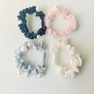 TEMU 여성을 위한 대형 진주 머리끈 4개 세트 - 모조 진주가 있는 우아한 헤어 액세서리, 블랙, 핑크, 베이지, 라이트 그레이 색상의 부드러운 패브릭 밴드 - 캐주얼 또는 포멀 스타일에 적합, 포멀 헤어 끈, 세련된 스타일