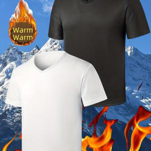 TEMU 2개 세트 핏감 좋은 반팔 두꺼운 V넥 탑, 가을 겨울 캐주얼 반팔 스포츠 러닝웨어, 안감 핏감 탑
