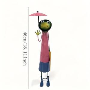 TEMU 야외용 금속 개구리 조각상 (우산 포함) - 귀여운 점프하는 개구리 정원 장식, 철제 피규어, 잔디, 발코니, 현관, 뒷마당 & 테라스 장식용 기발한 아트