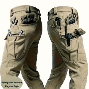 TEMU 남성용 멀티포켓 카고 팬츠 - 스트레치 통기성 원단 | 세탁기 사용 가능 레귤러핏 소프트쉘 바지 | 아웃도어 캐주얼 롱팬츠 | 벨트 없는 내구성 작업복 바지|냉장고바지|남자바지|바지