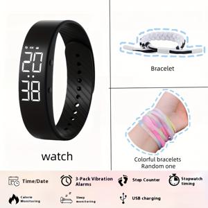 TEMU LED 패셔너블 남녀공용 멀티기능 스포츠 손목시계 3단계 알람 설정 칼로리 추적 거리 측정 야광 기능 긴 대기 시간 USB 충전식 시계 8세 이상 학생 및 성인용 일상 착용 야외 활동 할로윈, 크리스마스, 생일 선물로 완벽한 동반자