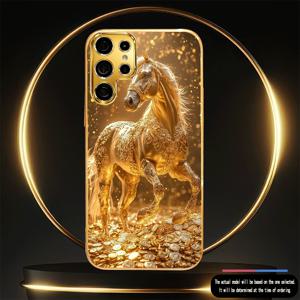 TEMU 휴대폰 케이스 - 황금 말 부호 강화 유리 폰 케이스 (갤럭시 A14 5G, A15, A15 4G, A51, A52, A52 5G, A53, A54 5G, S21 5G, S22 5G, S23, S24, S24 FE, S24 Plus)