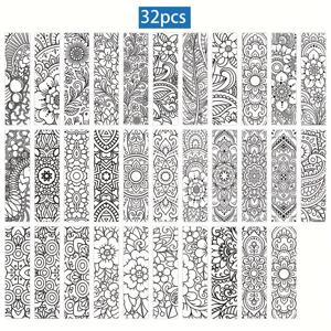 TEMU 32 Mandala 컬러링 북마크 세트 - 블랙 앤 화이트 복잡한 패턴, 플로럴 & Mandala 디자인, 크리스마스, 생일 컬러링 활동
