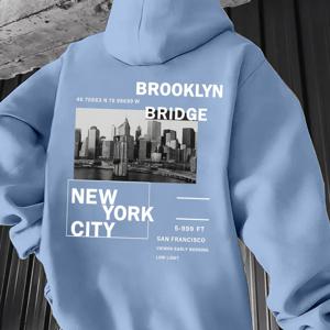 TEMU 남성 후드티 - 스트리트 스타일 스웨트셔츠, 데일리 & 포멀 웨어용 루즈핏, 패턴 프린트 도시 디자인, 내구성 있는 소재, 캐주얼 탑, 시티 라이프스타일 - 헤비웨이트 - 겨울용 보온 안감 후드 스웨트셔츠