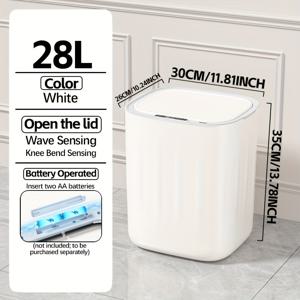 TEMU 28L 스마트 센서 휴지통 | 손/눈썹 인덕션, 내장형 쓰레기 봉투 홀더, 저소음 닫힘, 내구성 플라스틱, 터치리스, 냄새 제어, 가정 주방 사무실 욕실에 적합, 3가지 색상 (흰색/검은색/회색), 완벽한 휴일 선물|쓰레기통