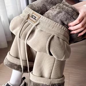 TEMU 여성용 코리안 스타일 겨울 와이드 레그 팬츠 - 하이웨이스트 보온 트라우저, 두꺼운 탄성 허리밴드 & 포켓, 캐주얼/오피스/행사용 롱 레그 - 드레이핑 디자인 영감 (2025)|냉장고바지|바지