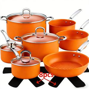 TEMU 8개 내열 보호 패드 (펠트 냄비, 프라이팬, 조리 도구용), 부직포 합성 표면 패드 (주방 도구용), 스크래치 방지, 사각형 모양, 드라이 크리닝 전용, 조리 기구 추가에 적합