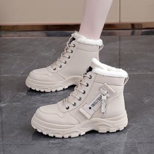 TEMU 보더 플러스 사이즈 하이탑 스포츠 여성용 2025 가을 겨울 신상 통굽 레이스업 스노우 부츠|운동화|여성운동화|빅사이즈