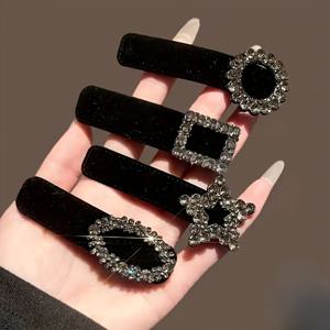 TEMU 4개입 우아한 직사각형 헤어핀 | 옆머리 & 업스타일 고정, 귀여운 헤어 클립 앞머리 강화, 플로크 디자인, 플라스틱, 발렌타인데이 선물, 30가지 시나리오에 적합