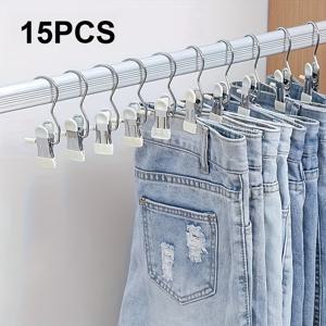 TEMU 15개 클립 팬츠 행거 - 청바지, 셔츠, 모자용 공간절약형 옷걸이 - 내구성 강한 금속 디자인으로 효율적인 옷장 관리, 옷장 정리용|세련된 금속 마감|내구성 강한 옷걸이, 코트 걸이용