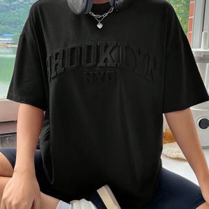 TEMU 유럽 및 미국 패션 트렌드 라운드넥 3D 레터 탑