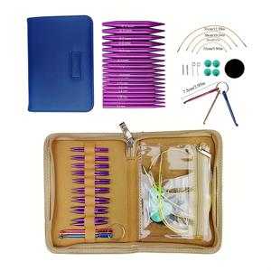 TEMU 34개의 크로셰 후크 세트, 분리 가능한 원형 바늘, 3.0-6.0mm 크기, 휴대용 PU 케이스, 모든 계절을 위한 금속 뜨개질 도구 - 혼합 색상