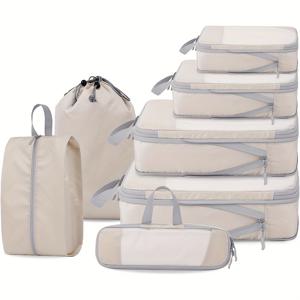 TEMU 7개 여행용 수납 가방 세트 (대용량 신발 가방 및 드로스트링 포켓 포함), 옷 정리 및 여행용품 정리, 큐브형 여행 가방 정리함