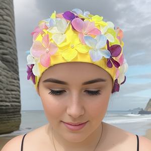 TEMU 입체 꽃무늬 여성 수영모, 수영장, 체육관, 수중 수영용 수제 수영모, 방수 기능 없음