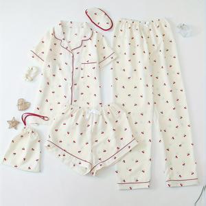 TEMU 체리 프린트 여성용 잠옷 6종 세트