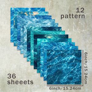TEMU 6인치 (파란 물결 물 패턴 바다 배경) 스크랩북 용지 36장, 불렛 저널, 정크 저널, 카드 배경, 사진 앨범 및 공예에 적합