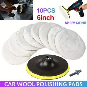 TEMU 차량 광택용 10개입 (흡착판과 납땜 스크류가 있는 양모 패드 8개 포함), 3/4/5/6/7인치 버핑 휠 포함, 자동차 페인트 관리 및 스타일링을 위해 M10/M14 드릴 커넥터와 함께 사용하도록 설계되었습니다.