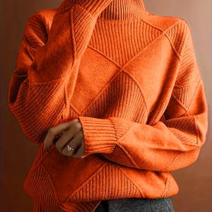 TEMU 플러스 사이즈 여성용 우아한 하이넥 스웨터 - 100% 폴리에스터 긴팔 풀오버, 기계 세탁 가능 단색 가을 겨울 따뜻한 상의, 편안하고 캐주얼한 스타일 의류