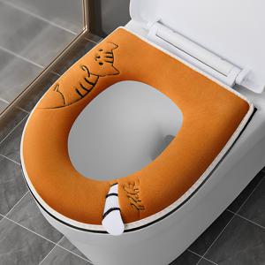 TEMU 1개 두꺼운 겨울용 변기 시트 커버 - 편안한 욕실 경험을 위한 부드러운 폴리에스터 쿠션|변기커버