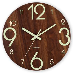 TEMU 빈티지 러스틱 투스칸 스타일의 원형 나무 야광 벽시계 - 거실 및 침실에 적합한 무소음, 틱소음 없는 발광 시계, 홈 아트 장식으로 사용 가능, 크리스마스, 추수감사절 및 새해 장식에 완벽