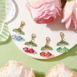 TEMU 4개 세트 4개 4가지 스타일 꽃 모양 유리 & 아크릴 펜던트 장식, 가방 열쇠 장식용 랍스터 클로 클립 참, 혼합 색상, 1.18인치(3.0cm), 1개/스타일