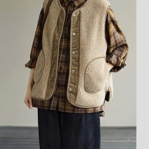 TEMU 플러스 사이즈, 솔리드 컬러 안감 민소매 가디건 조끼, 사계절 착용 가능|민소매