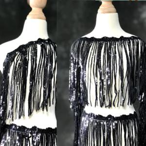 TEMU 2야드 16CM 플래시 추가 블랙 실버 스팽글 레이스 태슬 웨딩 드레스 공연 의상 프린지 장식