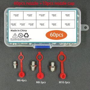 TEMU 그리스 노즐 키트, 노즐 캡 포함, 60개의 노즐과 10개의 노즐 캡, M6 M8 M10, 45 90 180 풀사이즈 조합 키트, 농업 기계, 자동차 및 선박의 그리스 조인트에 사용
