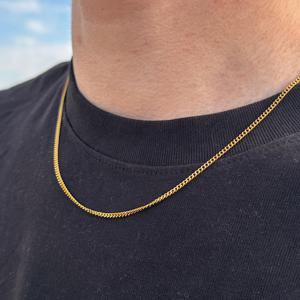 TEMU 스타일리시 남성용 304 스테인리스 스틸 18K 금도금 2mm 얇은 체인 목걸이, 남자친구 선물용 심플한 다용도 체인