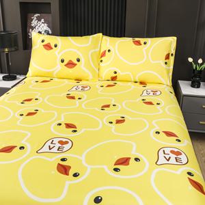 TEMU 작은 노란 오리 패턴 3피스 침구 세트, 방에 생기와 따뜻함을 더하다 - 이불 커버 1개 + 베갯잇 2개 포함 (속재 미포함)