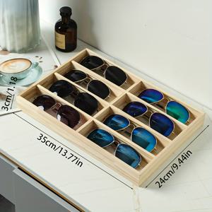 TEMU 안경 보관을 위한 8칸의 사각 나무 트레이. 이 스타일리시하고 미니멀한 디자인은 안경류 정리를 위해 완벽하며 안경점 창가에 디스플레이하기에 이상적입니다.