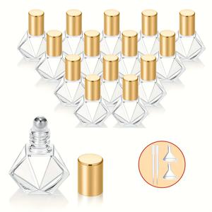 TEMU 15개 세트 유리 폴리곤 블랭크 미니 투명 에센셜 오일 롤러 병 구매, 롤러 병 15개, 깔때기 2개, 빨대 2개 포함
