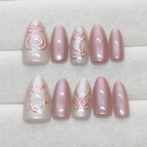 TEMU 10개 세트 아이스 미스트 콩 페이스트 컬러 캣아이 네일 스티커, 입체 리본, 하트, 별 글리터 포함, 부드럽고 여성스러운 디자인, 네일 파일과 젤리 접착제 포함