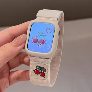 TEMU 애플워치 울트라 10/9/8/7/6/SE/5 호환 케이스 & 밴드 - 귀여운 체리 자석 나일론 스트랩 커버 포함, 아이워치 42mm/46mm/49mm/45/40/42/44/38 호환 - 선물, 자석 잠금, 스타일리시 액세서리|스마트워치