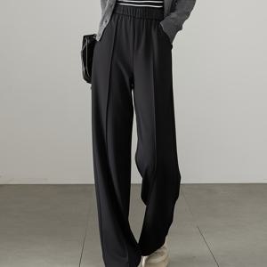 TEMU 여성용 캐주얼 레그 슈트 팬츠, 슬림핏의 다용도 와이드 레그 트라우저, 하이웨이스트, 루즈핏, 중앙 심장선과 탄성 허리 밴드가 특징이며 봄, 여름에 매력적인 외모를 연출합니다.