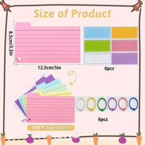 TEMU 300개 색상 인덱스 카드 3.3x5인치 링과 스티키 탭 포함, 양면 라인 플래시카드 학습용, 학교 및 사무실 정리, 메모 필수품 | 탭 노트카드 | 내구성 있는 종이 카드, 컬러풀한 인덱스 카드