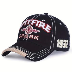 TEMU SPARK, 강력한 문자와 비행기 디자인을 갖춘 빈티지 스타일 야구 모자 - 가벼우며 남성 및 여성에게 적합한 조절 가능한 스냅백 - 야외 활동, 캐주얼 착용, 커플에게 완벽한 캐주얼 헤어웨어 | 빈티지 야구 모자 | 폴리에스터 섬유|스냅백