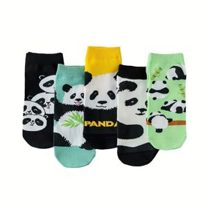 TEMU 5켤레의 편안하고 스타일리시하며 귀여운 만화 판다 대나무 양말