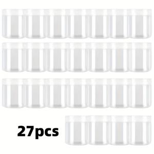 TEMU 27개 100ml 투명 플라스틱 주방용기, 흰색 뚜껑 - 캔디, 건식품, 예술 용품 및 보석 보관용 PET 용기 - 재사용 가능, 락 클로저, 공예 및 비즈 보관에 이상적, 비즈 보관 | 투명 용기 | 내구성 있는 플라스틱