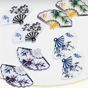 TEMU 여러 가지 디자인의 미니 아크릴 접이식 선풍기 8개 세트. 귀걸이, 목걸이, 키체인, 펜던트 등을 만들기 위한 구멍이 있어 아름다운 장식으로 사용할 수 있습니다.|접이식선풍기