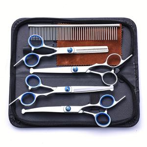 TEMU 전문가용 6-in-1 헤비듀티 4CR 스테인리스 강아지 & 고양이 그루밍 가위 안전 라운드 팁, 인체공학적 블루 핸들 및 보관 케이스 포함 - 개, 고양이, 소동물용 멀티퍼포즈 클리퍼 | 매끄러운 메탈릭 마감 | 내구성 있는 구조, 애완 동물 그루밍 도구