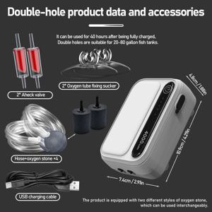 TEMU 수족관 산소 펌프, 어항용 에어 펌프, 0-80갤런 수족관에 적합, 물고기 버블러, 튜빙 및 돌이 있는 수경 재배 산소 에어레이터, 조절 가능한 밸브 무소음 버블 펌프, USB 충전식