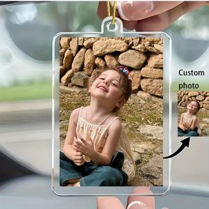 TEMU 2D 플랫 맞춤 아크릴 사진 차 장식 - 결혼, 아버지의 날, 기념일을 위한 개인화 선물 - 걸기 쉬운 루프가 있는 투명 직사각형 프레임, 자동차 장식, 광택 마감, 생생한 이미지 품질